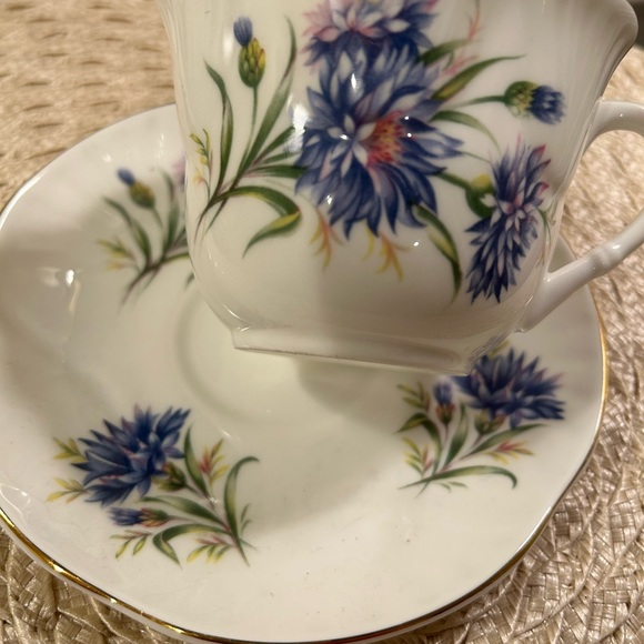 Vintage Crown Staffordshire Fine Bone China Blue Floral Teacup and Saucer - Engl - Picture 12 of 12